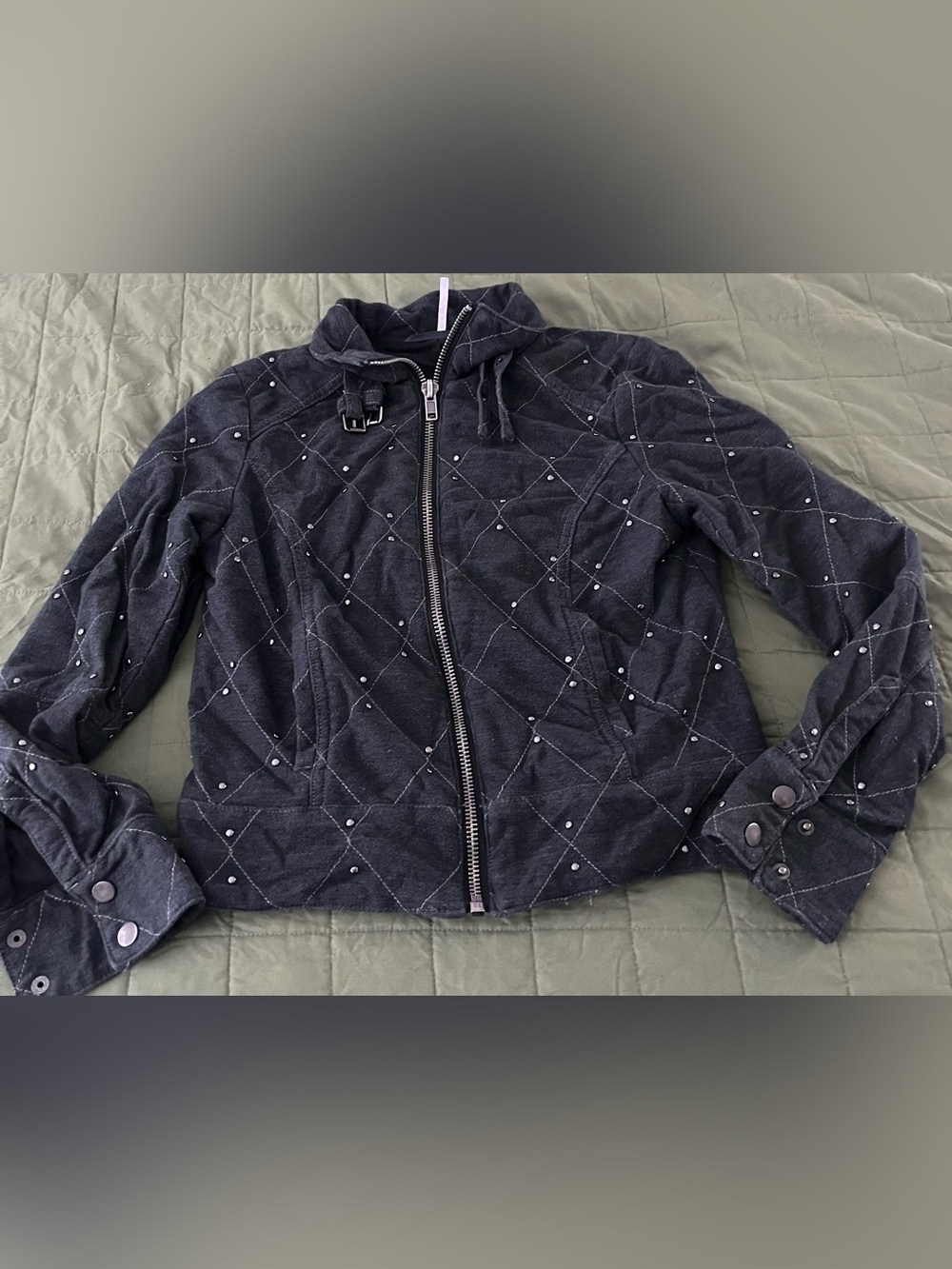 Free People Quilted Stud-Embellished Zip Bomber Jacket XS